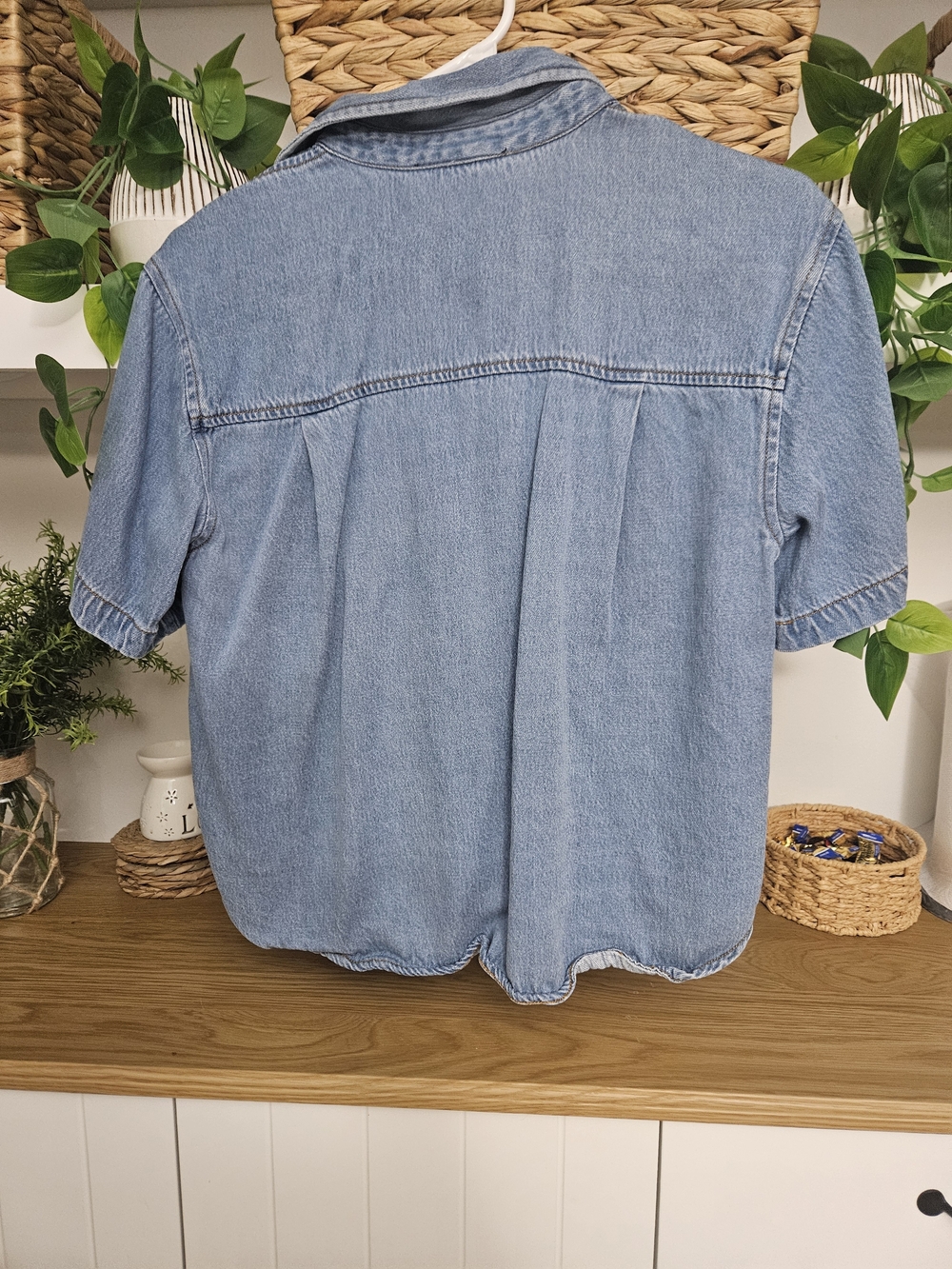 Light Blue Denim Short-Sleeve Button-Down Shirt